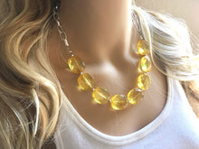 Load image into Gallery viewer, Marigold Yellow Statement Necklace &amp; Earrings, yellow jewelry, Your Choice GOLD or SILVER, yellow bib chunky necklace, yellow oval necklace