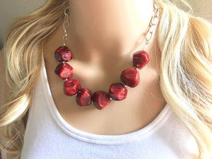 Creamy Red Statement Necklace & Earrings, red jewelry, Your Choice GOLD or SILVER, red bib chunky necklace, deep scarlett red necklace