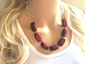 Creamy Red Statement Necklace & Earrings, red jewelry, Your Choice GOLD or SILVER, red bib chunky necklace, deep scarlett red necklace