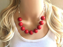 Load image into Gallery viewer, Maroon Cranberry Statement Necklace &amp; Earrings, red jewelry, Your Choice GOLD or SILVER, red bib chunky necklace, scarlett red necklace