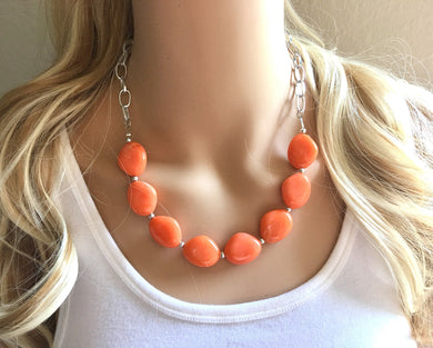 Orange Statement Necklace & Earring set, orange jewelry, Your Choice of GOLD or SILVER, orange bib chunky necklace, orange oval jewelry