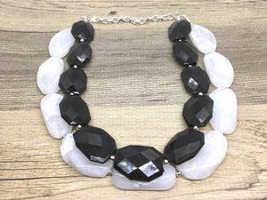 Black & White Necklace, Double strand jewelry, big beaded chunky statement necklace, black necklace, black jewelry, white necklace, black