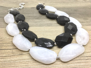 Black & White Necklace, Double strand jewelry, big beaded chunky statement necklace, black necklace, black jewelry, white necklace, black