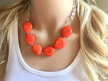 Load image into Gallery viewer, Orange Statement Necklace &amp; earring set, orange jewelry, Your Choice GOLD or SILVER, orange bib chunky necklace, bright orange round necklac