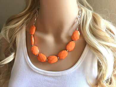 Creamsicle Orange Statement Necklace & earring set, orange jewelry, Your Choice GOLD or SILVER, orange bib chunky necklace, orange necklace