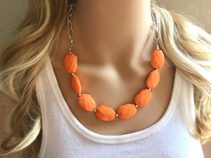 Creamsicle Orange Statement Necklace & earring set, orange jewelry, Your Choice GOLD or SILVER, orange bib chunky necklace, orange necklace