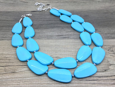 Baby Blue Big Beaded Statement Necklace, beaded jewelry, blue jewelry, teal beaded necklace, turquoise jewelry, blue necklace, chunky beaded