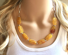 Load image into Gallery viewer, Yellow Statement Necklace &amp; Earrings, yellow jewelry, Your Choice GOLD or SILVER, yellow bib chunky necklace, yellow oval necklace