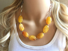 Load image into Gallery viewer, Yellow Statement Necklace &amp; Earrings, yellow jewelry, Your Choice GOLD or SILVER, yellow bib chunky necklace, yellow oval necklace