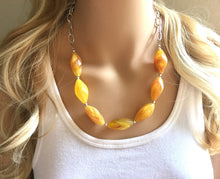 Load image into Gallery viewer, Yellow Statement Necklace &amp; Earrings, yellow jewelry, Your Choice GOLD or SILVER, yellow bib chunky necklace, yellow oval necklace