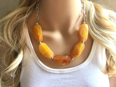 Yellow Statement Necklace & Earrings, yellow jewelry, Your Choice GOLD or SILVER, yellow bib chunky necklace, yellow oval necklace