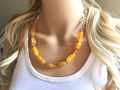 Yellow Statement Necklace & Earrings, yellow jewelry, Your Choice GOLD or SILVER, yellow bib chunky necklace, yellow oval necklace