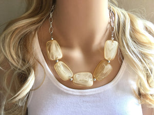 Honey Butter Statement Necklace & Earring set, yellow jewelry, Your Choice of GOLD or SILVER, champagne bib chunky necklace, yellow