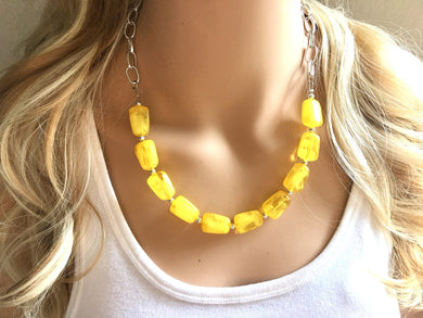 Yellow Statement Necklace & Earrings, yellow jewelry, Your Choice GOLD or SILVER, yellow bib chunky necklace, yellow oval necklace