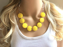 Load image into Gallery viewer, Yellow Statement Necklace &amp; Earrings, yellow jewelry, Your Choice GOLD or SILVER, yellow bib chunky necklace, yellow oval necklace