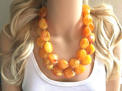 Firey Marigold Chunky Statement Necklace, Big beaded jewelry, red orange Statement Necklace, Bib necklace, yellow bridesmaid wedding