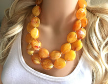 Load image into Gallery viewer, Marigold Chunky Statement Necklace, Big beaded jewelry, multi Strand Statement Necklace, Bib necklace, yellow bridesmaid wedding, praline