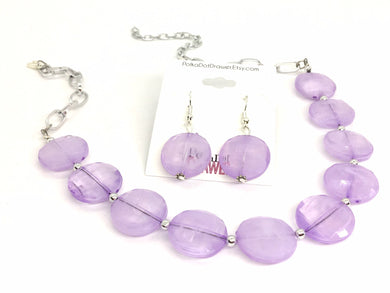 Lavender Purple Statement Necklace & Earring set, purple jewelry, Your Choice of GOLD or SILVER, purple bib chunky necklace, purple earring