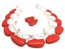 Load image into Gallery viewer, Clear &amp; Red Necklace, multi strand jewelry, big beaded chunky statement necklace, red jewelry, bridesmaid necklace, bib necklace, resin bead