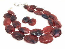 Load image into Gallery viewer, Red &amp; Navy Chunky Statement Necklace - Big beaded jewelry - Double Strand Statement Necklace