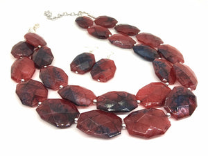 Red & Navy Chunky Statement Necklace - Big beaded jewelry - Double Strand Statement Necklace