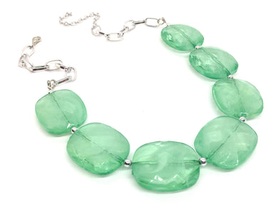 Mint Green Statement Necklace Earring Set, Green jewelry, Your Choice of GOLD or SILVER, mint green bib chunky necklace, light green necklac
