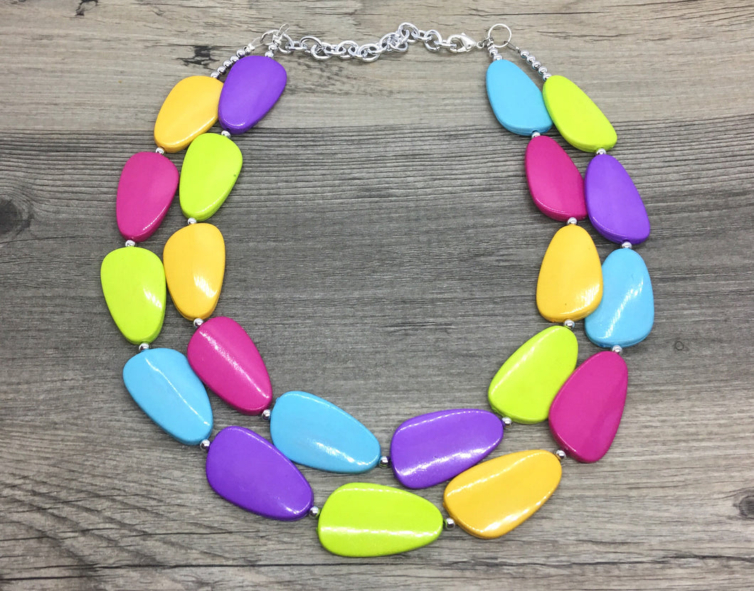 Fiesta Rainbow Beaded Necklace, Colorful Jewelry, Chunky statement necklace, big beaded necklace, rainbow jewelry, rainbow baby