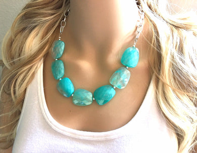 Resin & mint green Statement Necklace Earrings, mint green jewelry, Your Choice GOLD or SILVER, green bib chunky necklace, green necklace