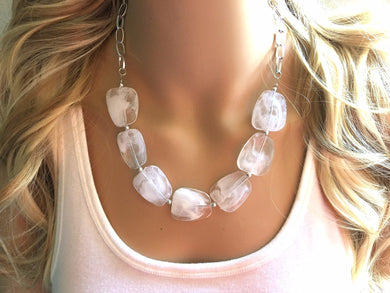 White Statement Necklace & Earring Set, white jewelry, Your Choice of GOLD or SILVER, creamy white bib chunky necklace, cream necklace