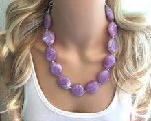 Load image into Gallery viewer, Purple Lavender Chunky Statement Necklace, Big beaded jewelry, single Strand Statement Necklace, Bib necklace, bridesmaid wedding, lilac