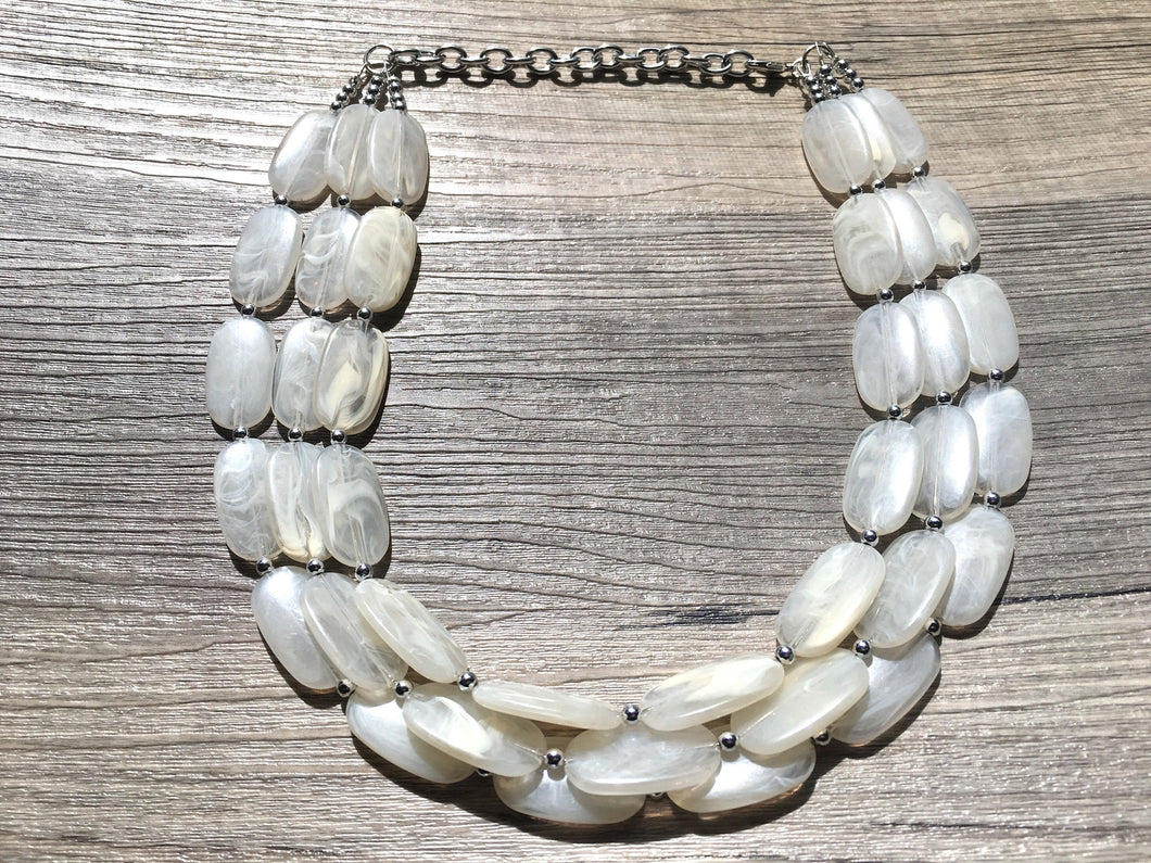 Cream Big Bead Necklace, multi Strand Statement Jewelry, cream Chunky bib, bridesmaid necklace, eggshell jewelry, beaded jewelry