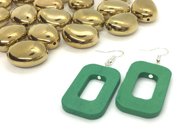 Wood Painted Geometric Earrings, Green Earrings, Mod Boho Earrings, boho jewelry, wood drop earrings, green jewelry, oval rectangle earrings