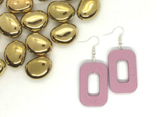 Load image into Gallery viewer, Wood Painted Geometric Earrings, Blush Pink Earrings, Mod Boho Earrings, boho jewelry, wood drop earrings, pink jewelry, oval rectangle