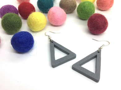 Wood Painted Geometric Earrings, Gray Earrings, Mod Boho Earrings, boho jewelry, wood drop earrings, triangle jewelry earrings gray