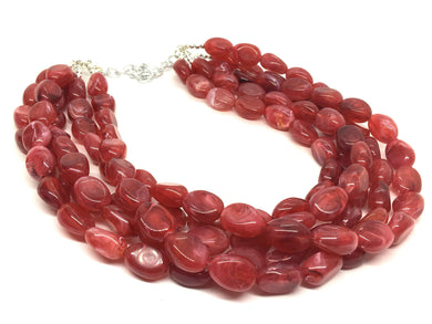 Fiesta Red Extra Chunky Statement Necklace, red beaded necklace, bubble jewelry, multi color jewelry, 5 strand necklace, big beaded jewelry