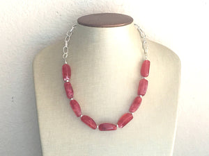 Red Statement Necklace & Earrings, red jewelry, Your Choice GOLD or SILVER, red bib chunky necklace, red necklace