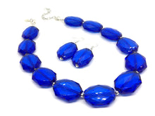 Load image into Gallery viewer, Single Strand Royal Blue Big Beaded Statement Necklace, blue Jewelry set, blue beaded necklace, blue beaded necklace, bridesmaid necklace