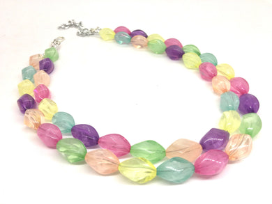 Double Pastel Rainbow Beaded Necklace, Colorful Jewelry, Chunky statement necklace, rainbow jewelry, rainbow baby confetti mint pink