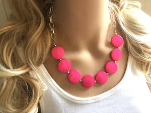Hot pink Statement Necklace & Earrings, hot pink jewelry, Your Choice GOLD or SILVER, pink bib chunky necklace, pink necklace