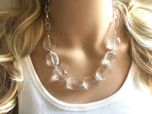 Load image into Gallery viewer, Clear Statement Necklace &amp; Earring Set, white jewelry, Your Choice of GOLD or SILVER, translucent bib chunky necklace, clear necklace