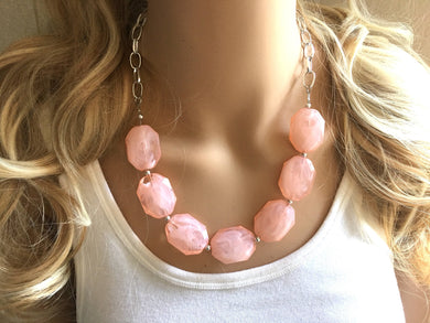 Peach Statement Necklace & Earring set, peach jewelry, Your Choice of GOLD or SILVER, peach bib chunky necklace, peach oval jewelry