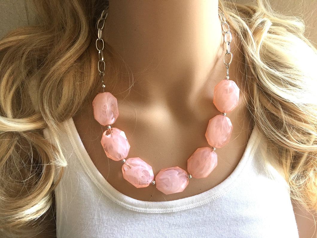 Peach Statement Necklace & Earring set, peach jewelry, Your Choice of GOLD or SILVER, peach bib chunky necklace, peach oval jewelry