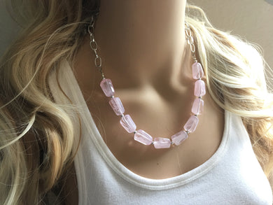 Light Pink Blush Statement Necklace & earring set, pink jewelry, Your Choice of GOLD or SILVER, pink bib chunky necklace, pink geometric