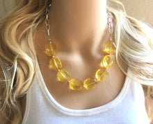 Load image into Gallery viewer, Marigold Yellow Statement Necklace &amp; Earrings, yellow jewelry, Your Choice GOLD or SILVER, yellow bib chunky necklace, yellow oval necklace