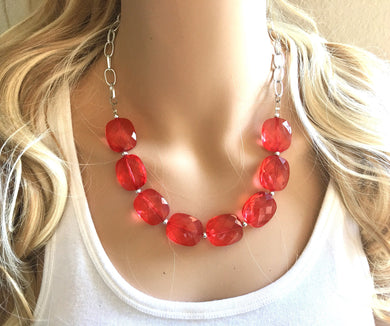 Red Statement Necklace & Earrings, red jewelry, Your Choice GOLD or SILVER, red bib chunky necklace, red necklace