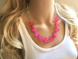 Hot pink Statement Necklace & Earrings, hot pink jewelry, Your Choice GOLD or SILVER, pink bib chunky necklace, pink necklace