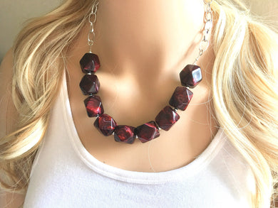 Lipstick Red Statement Necklace & Earrings, red jewelry, Your Choice GOLD or SILVER, red bib chunky necklace, deep scarlett red ombré