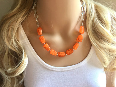 Orange Statement Necklace & Earring set, orange jewelry, Your Choice of GOLD or SILVER, orange bib chunky necklace, orange oval jewelry