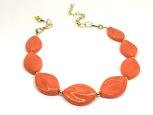 Load image into Gallery viewer, Orange Statement Necklace &amp; earring set, orange jewelry, Your Choice GOLD or SILVER, orange bib chunky necklace, bright orange round necklac