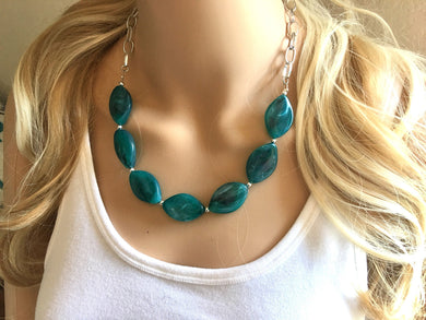 Emerald green Statement Necklace & Earrings, emerald green jewelry, Your Choice GOLD or SILVER, dark deep green bib chunky necklace forest